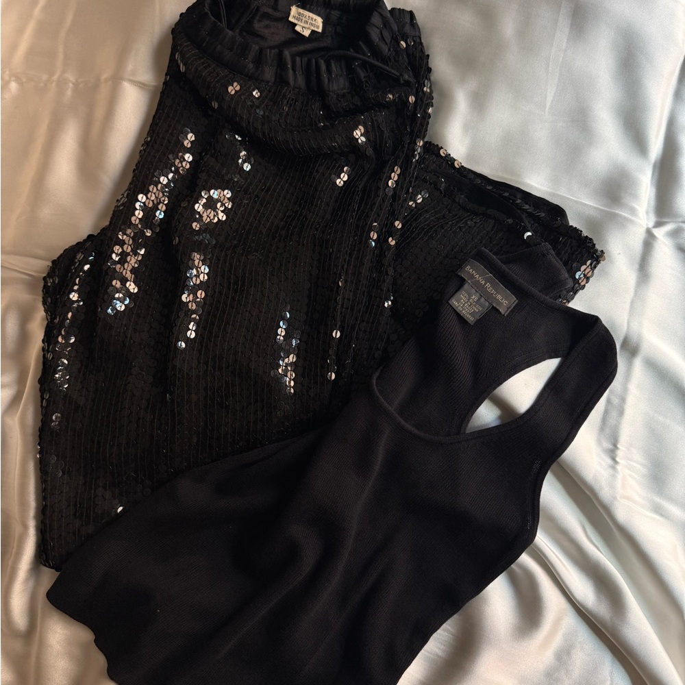 Black Sequin Silk Lined Pants